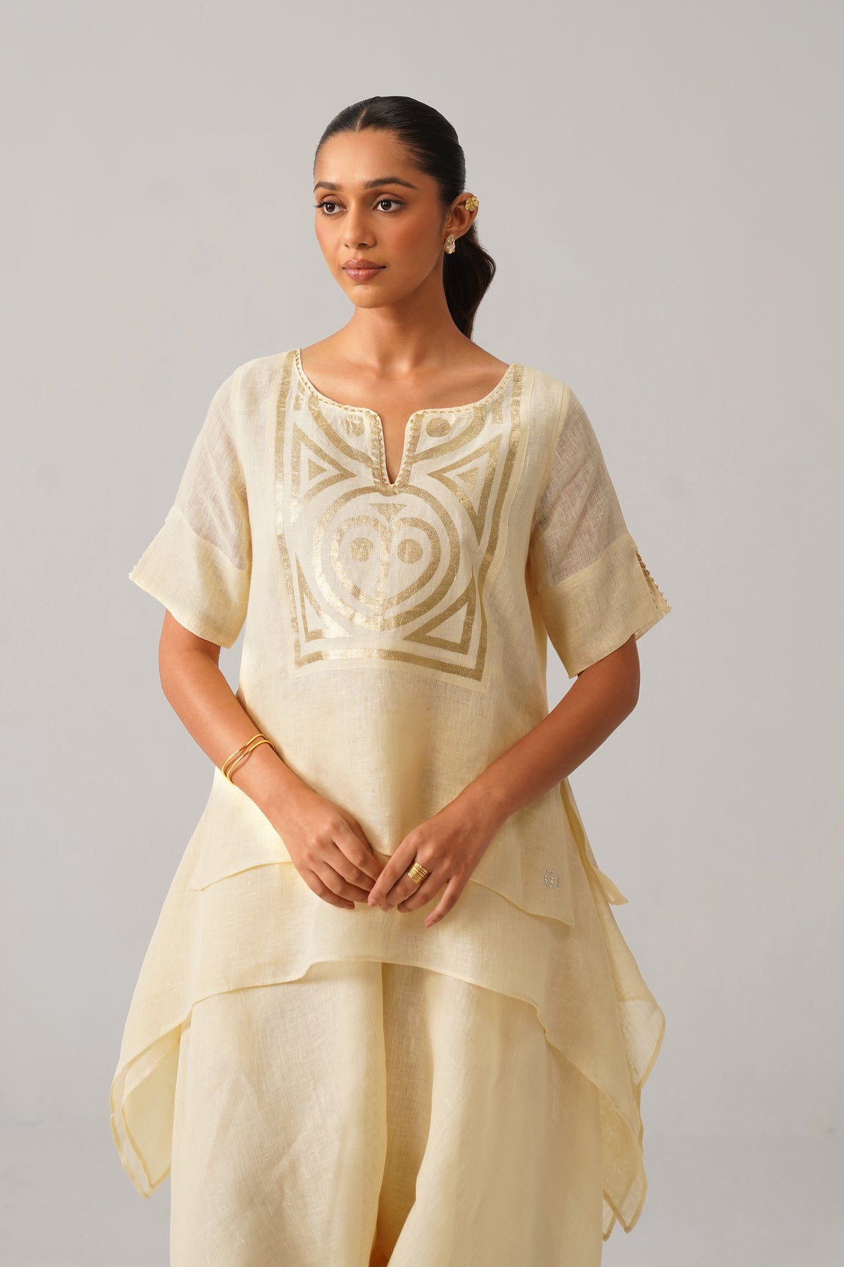 The Shabnam Cream Gauze Linen Cape