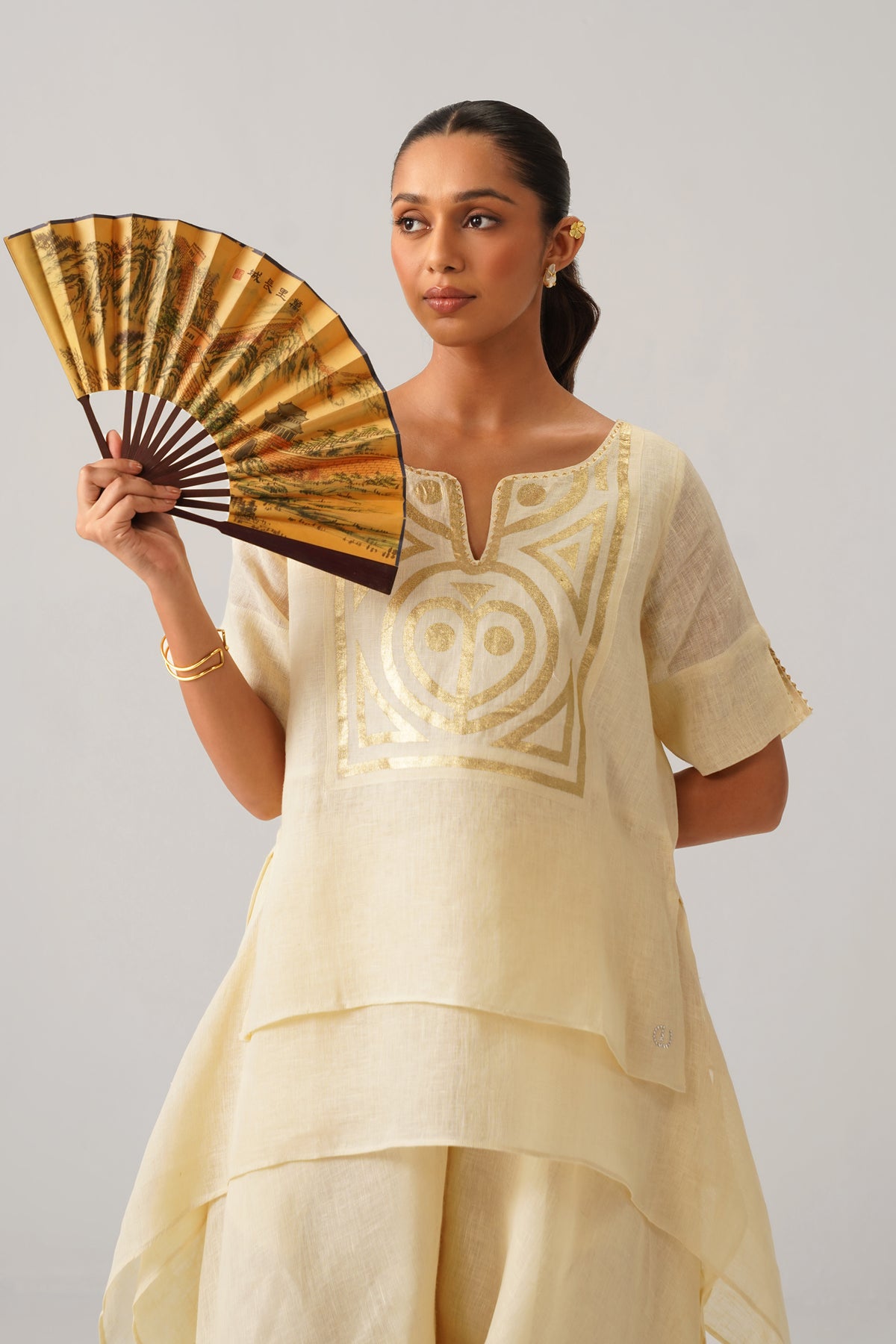 The Shabnam Cream Gauze Linen Cape