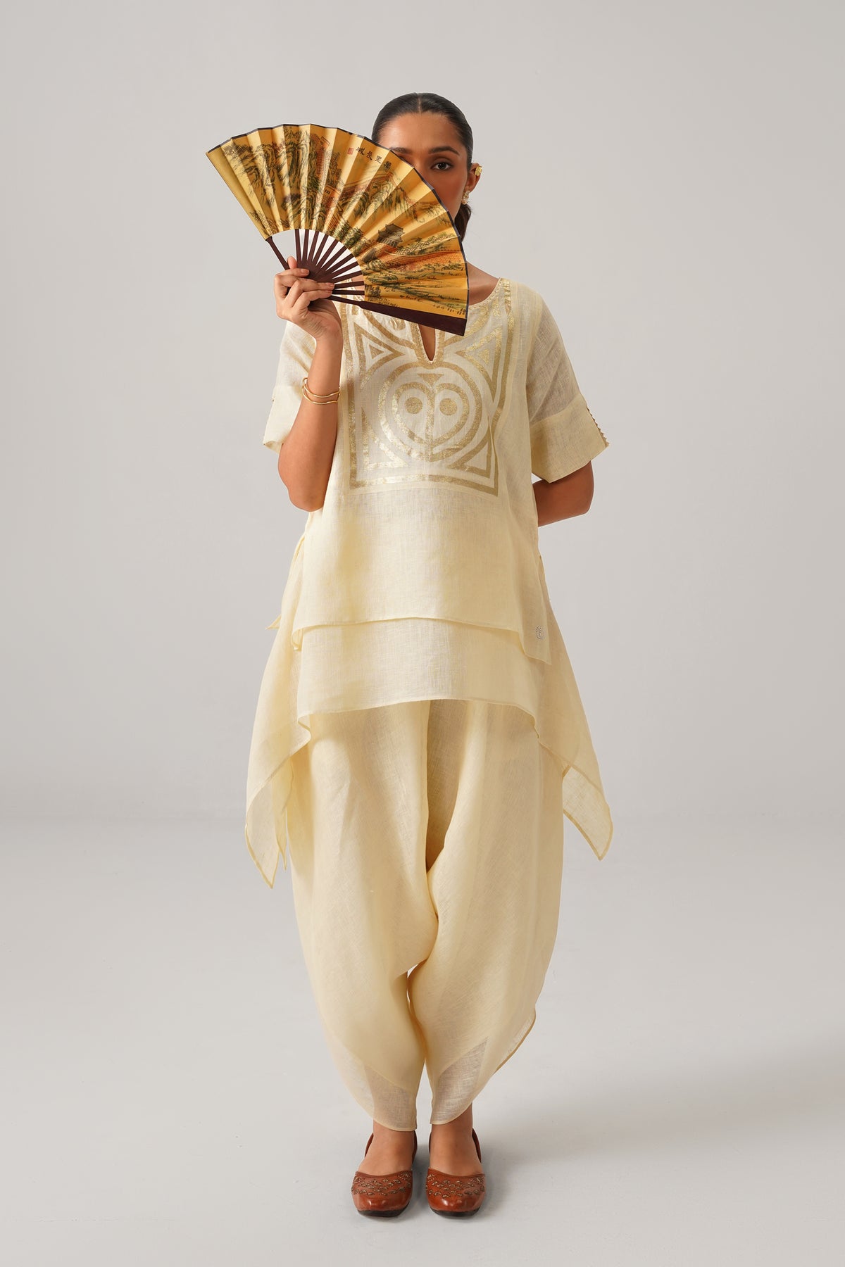 The Shabnam Cream Gauze Linen Cape