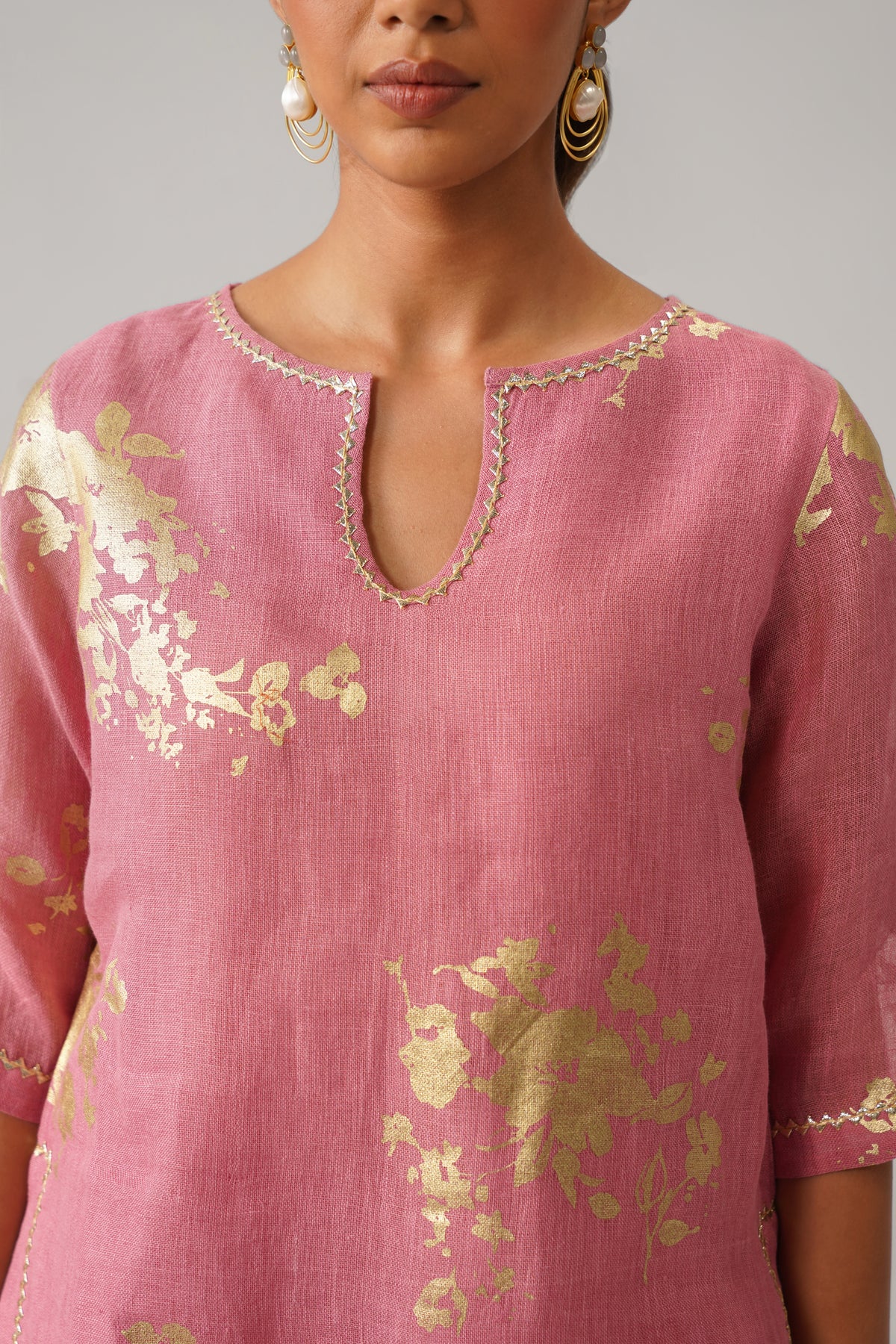 The Naazneen Rose Pink Gauze Linen Kurti