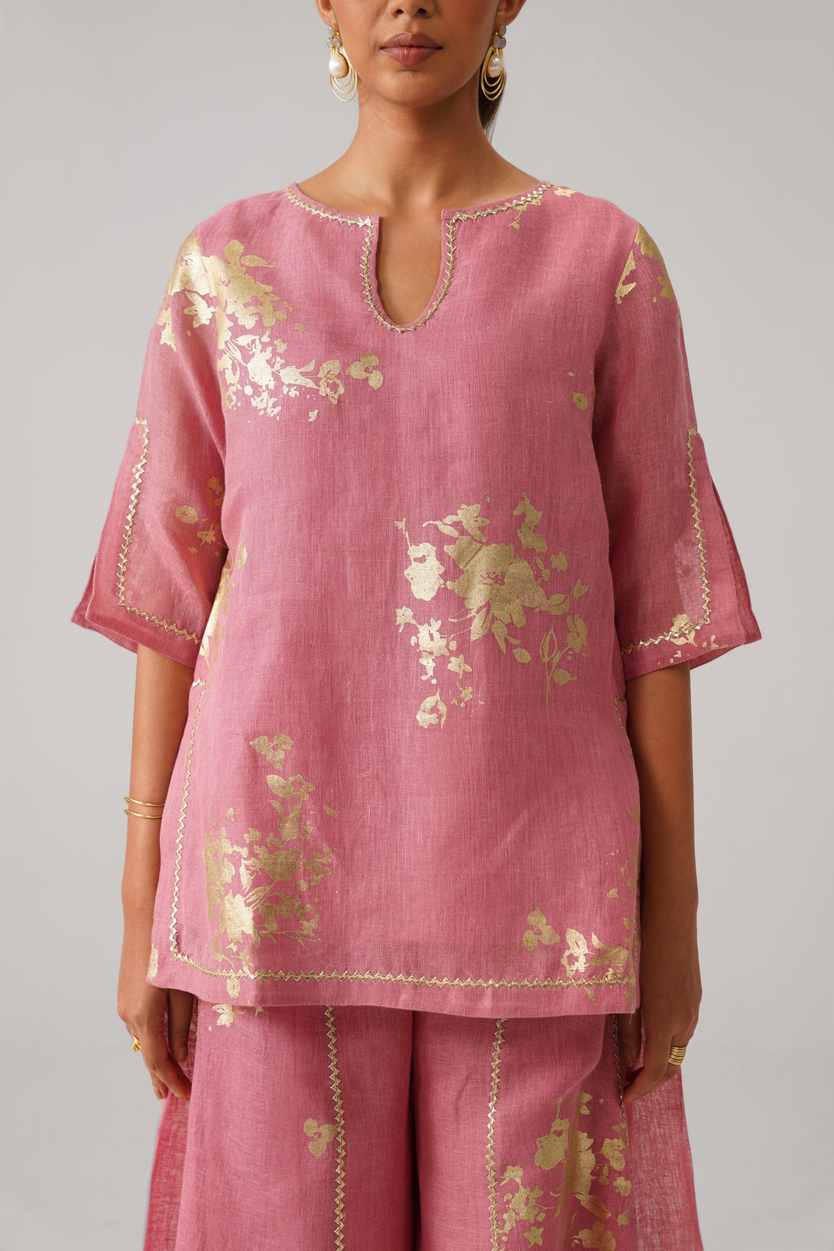 The Naazneen Rose Pink Gauze Linen Kurti