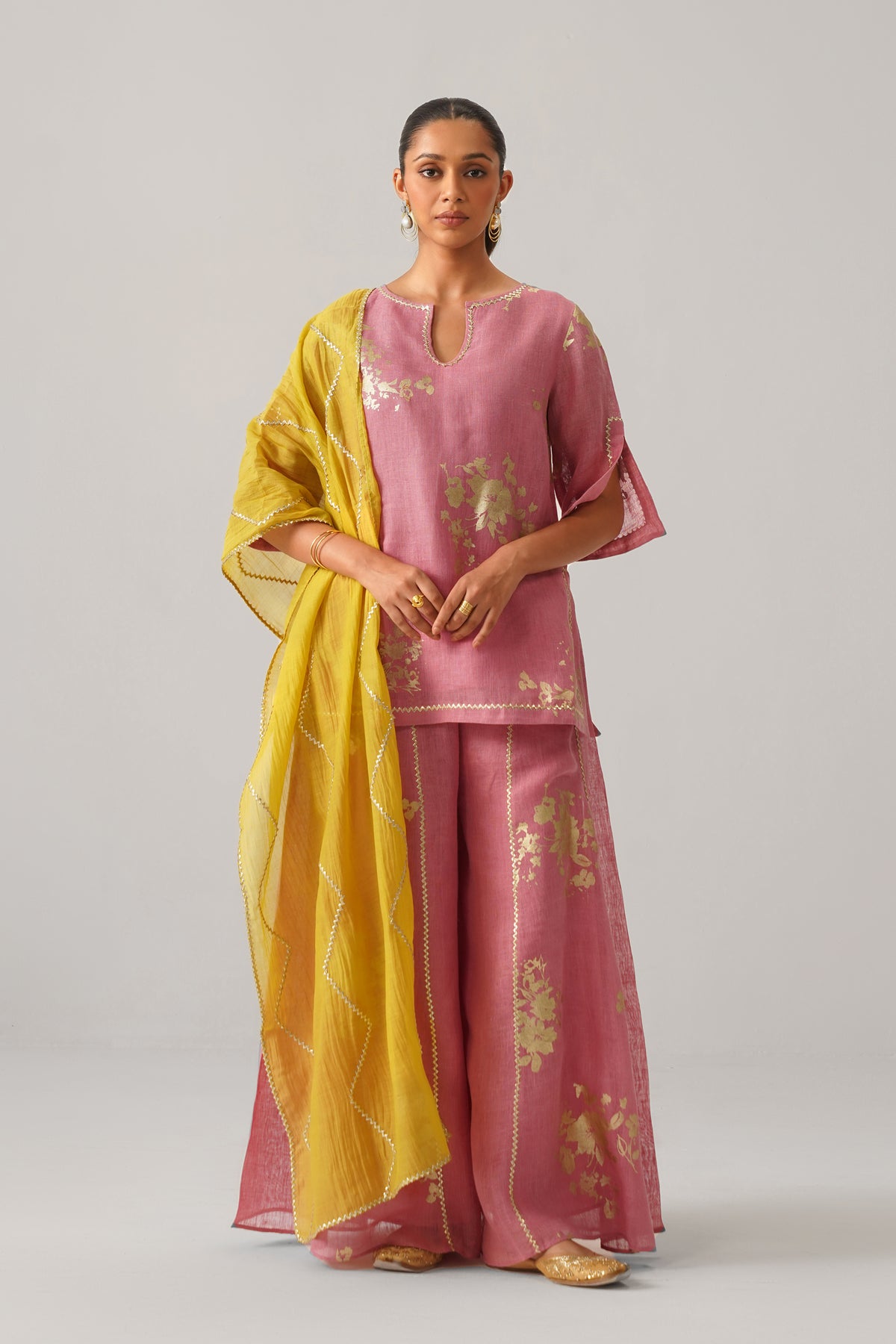 The Naazneen Rose Pink Gauze Linen Kurti