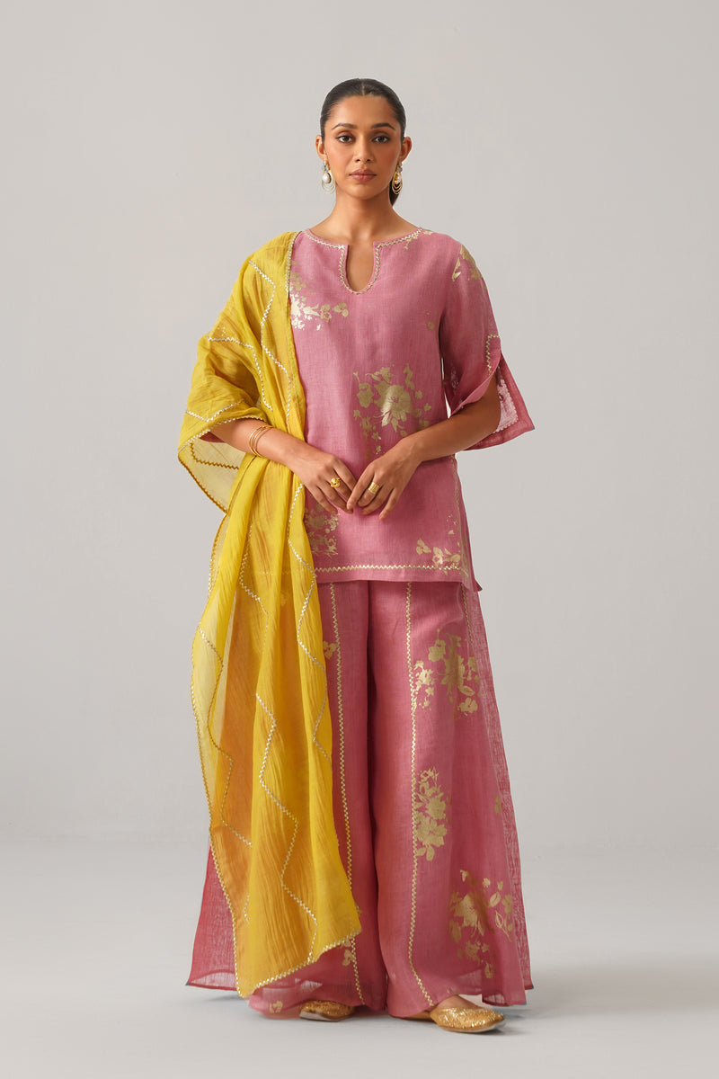 The Naazneen Rose Pink Gauze Linen Kurti
