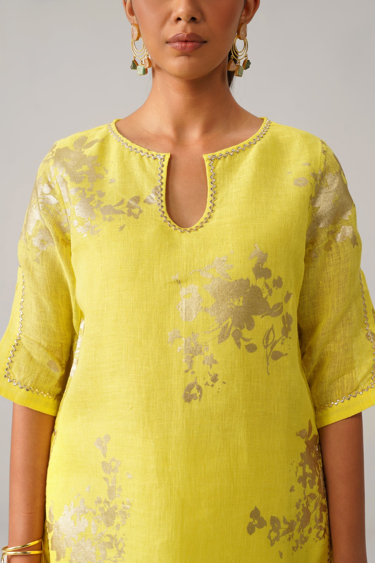 The Naazneen Yellow Gauze Linen Kurti