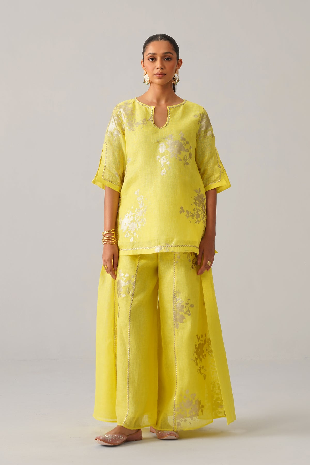 The Naazneen Yellow Gauze Linen Kurti