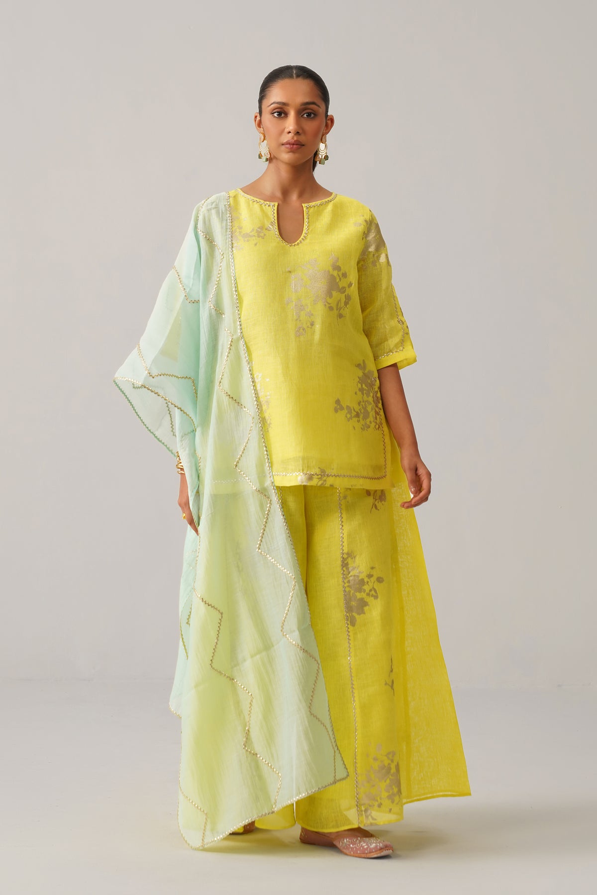 The Naazneen Yellow Gauze Linen Kurti