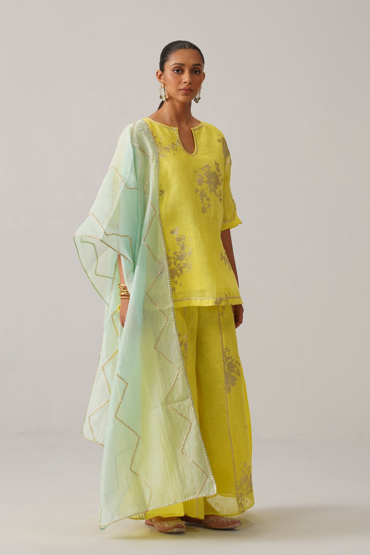The Naazneen Yellow Gauze Linen Kurti