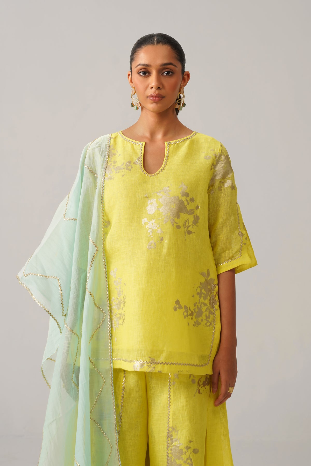 The Naazneen Yellow Gauze Linen Kurti