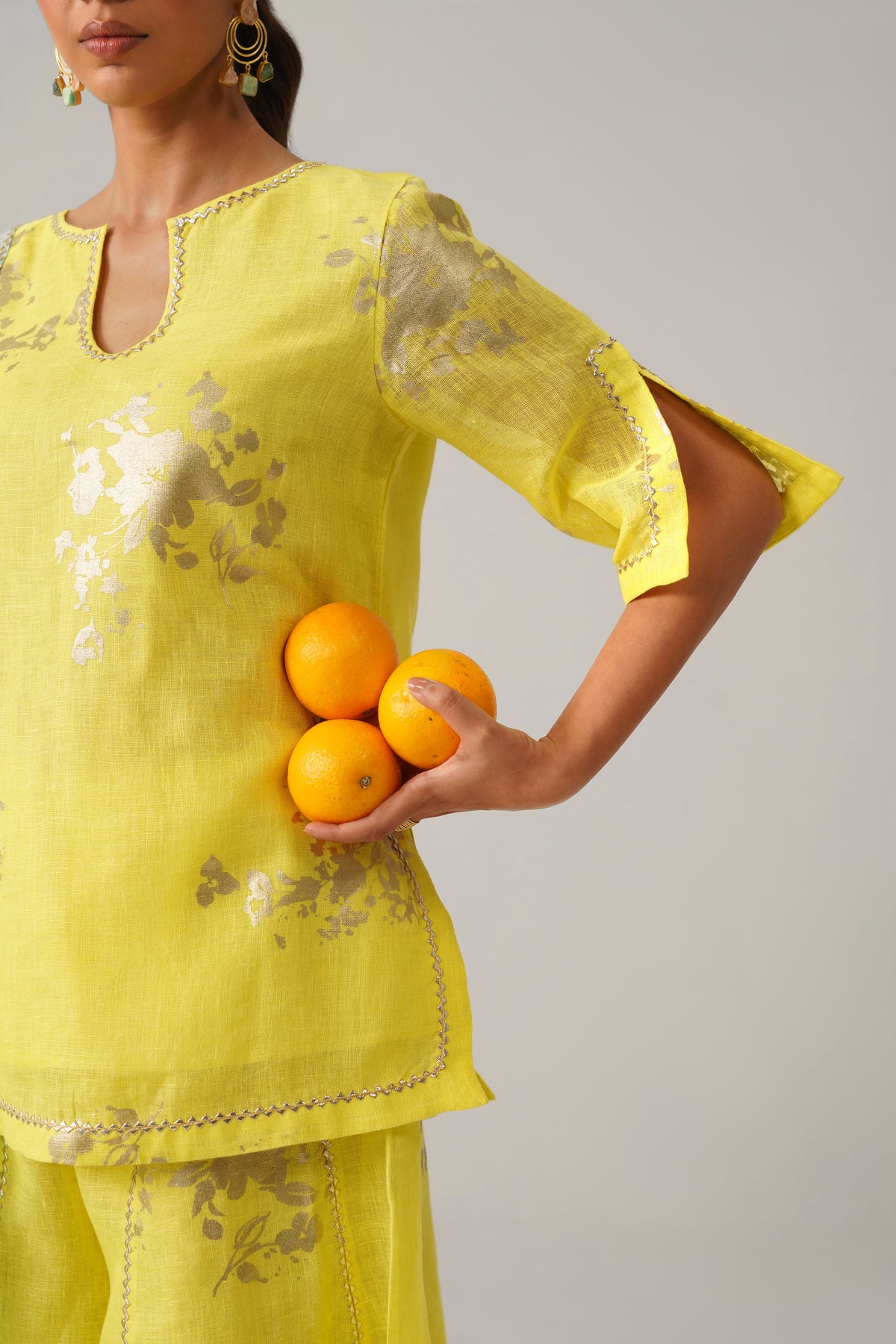 The Naazneen Yellow Gauze Linen Kurti