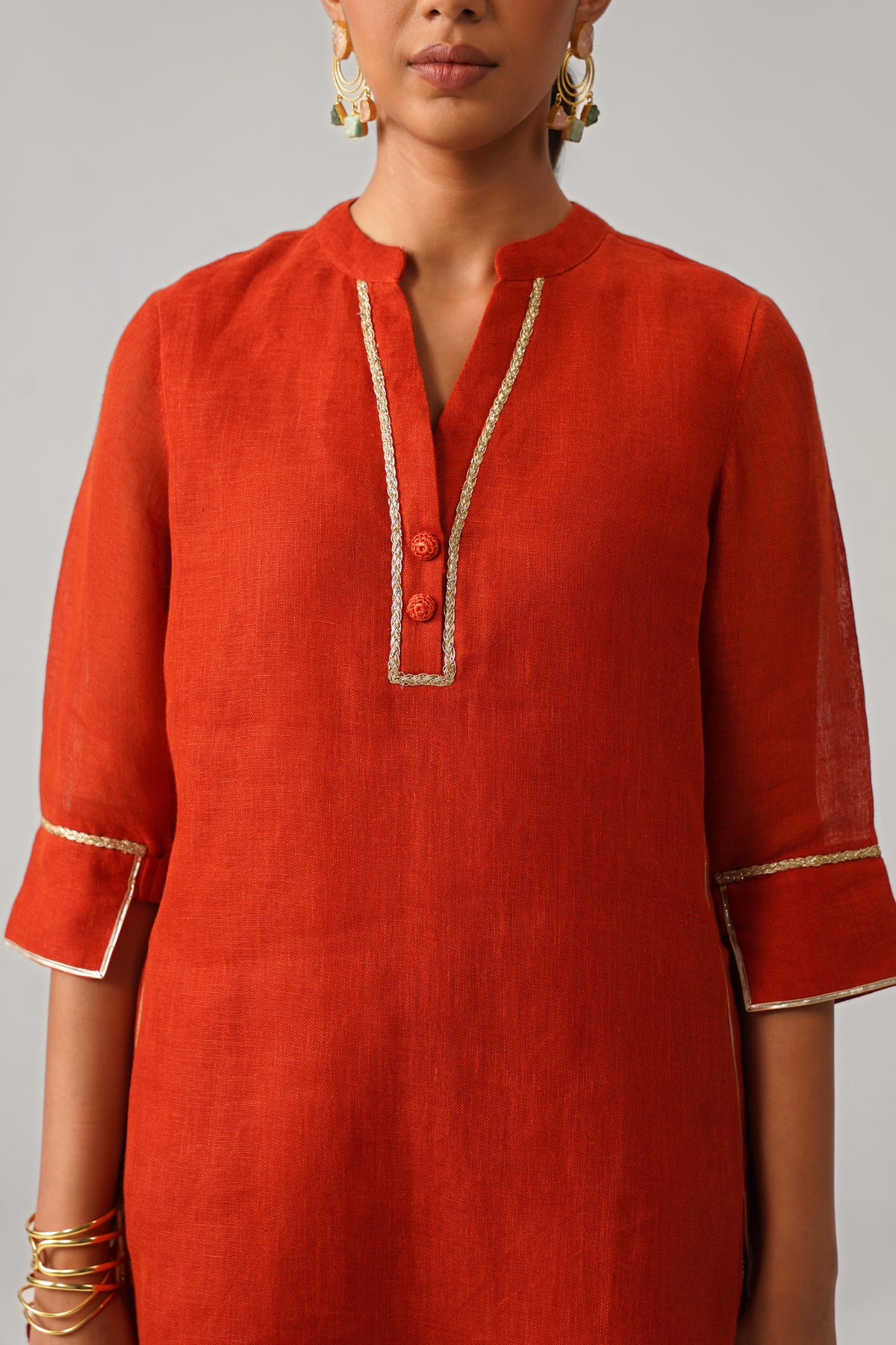 Patola Poise Burnt Orange Gauze Linen Kurta Set