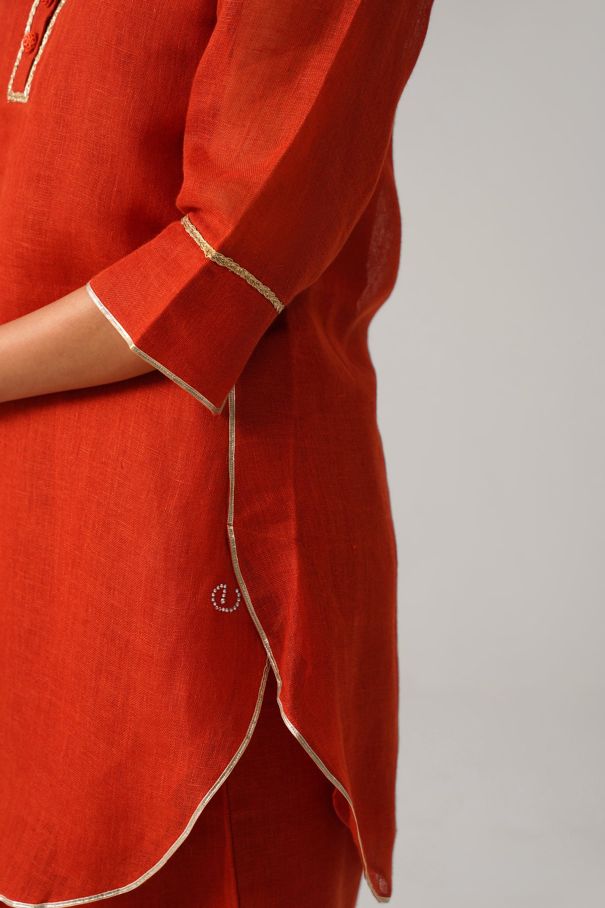 Patola Poise Burnt Orange Gauze Linen Kurta Set