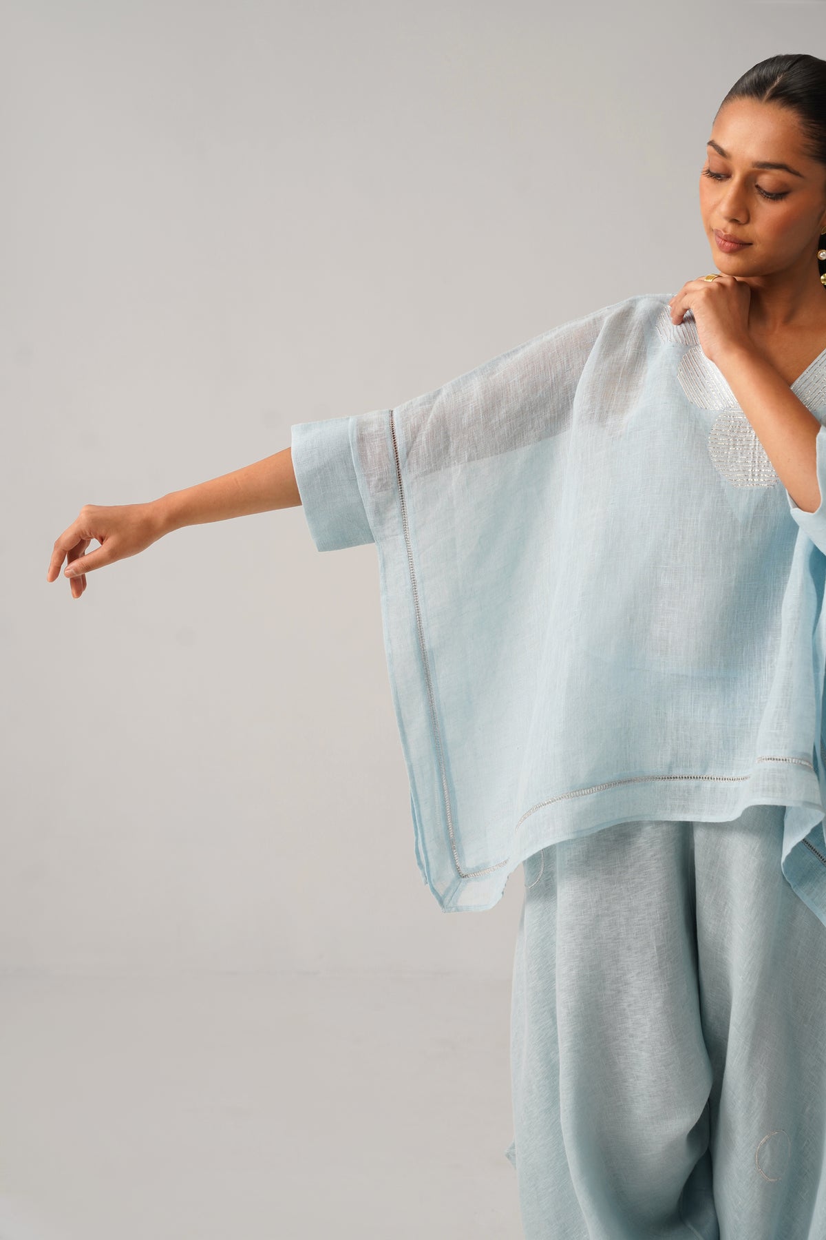 The Firdaus Light Blue Gauze Linen Cape