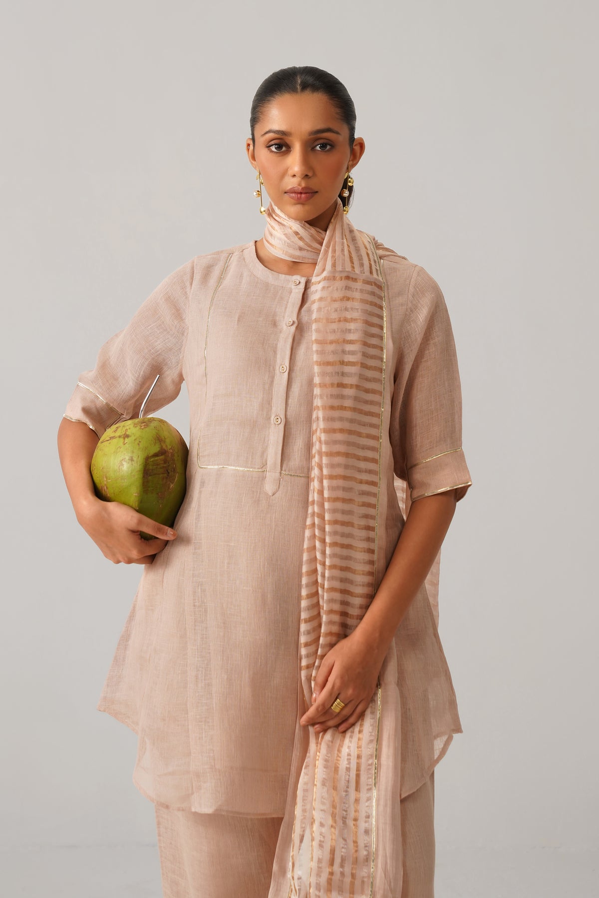 The Sitaara Champagne Gauze Linen Kurti