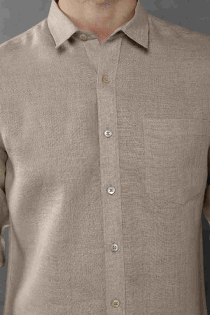 The Extended Collar Beige Linen Shirt