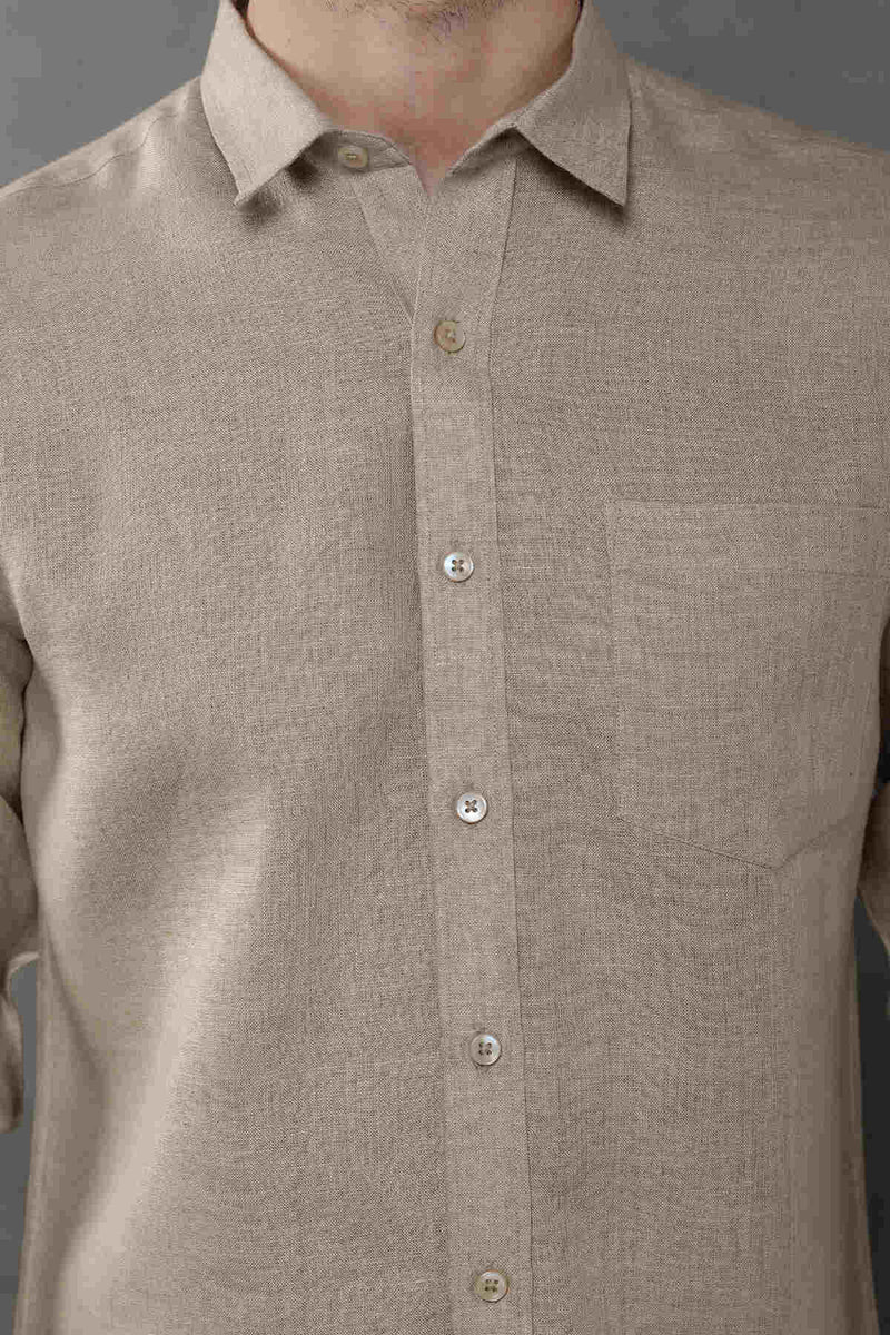 The Extended Collar Beige Linen Shirt