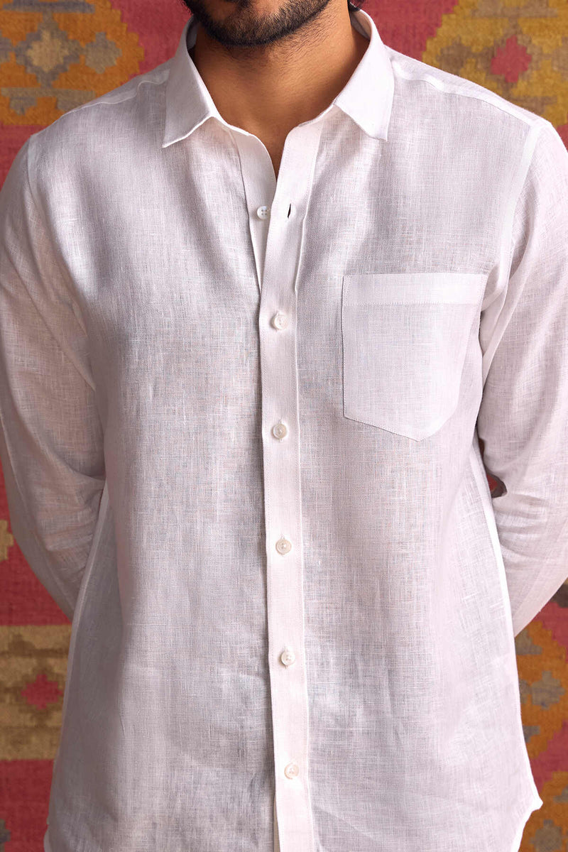 The Extended Collar White Linen Shirt