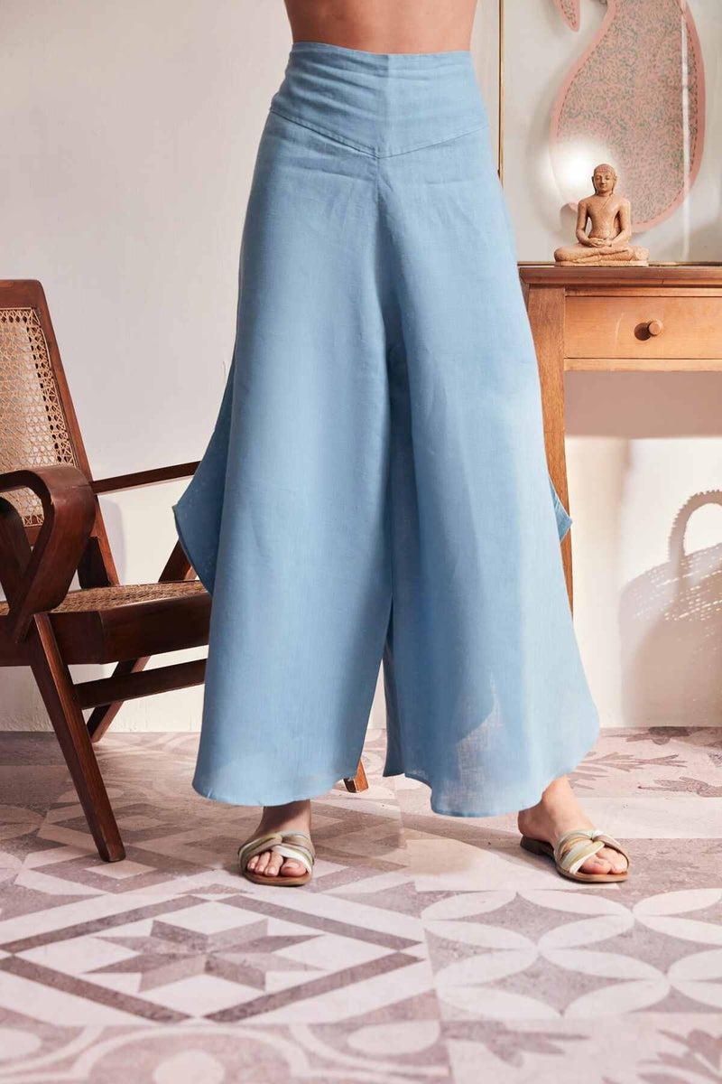 The Flare It Is Blue Linen Trousers