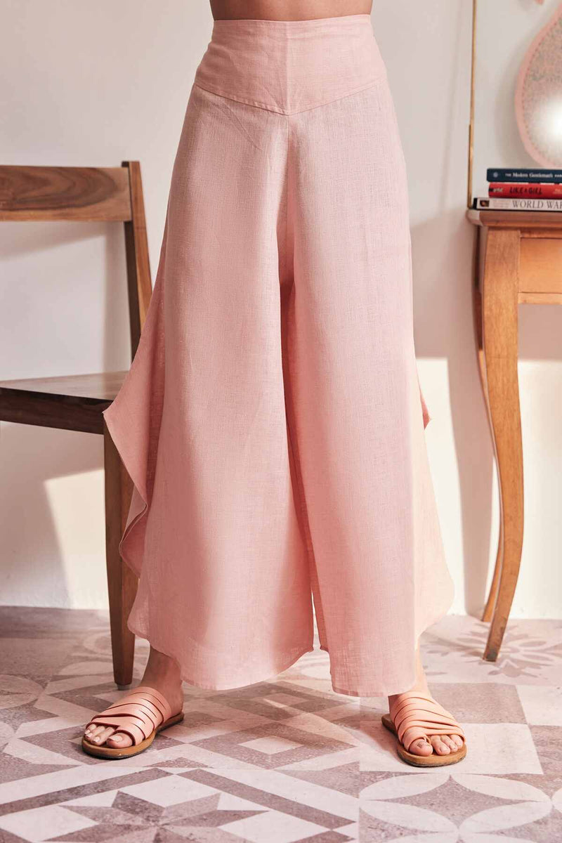 The Flare It Is Peach Linen Trousers