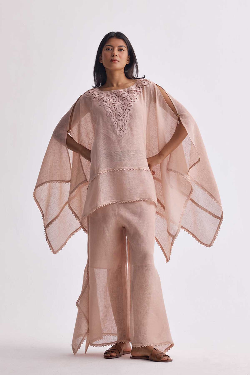 The Prishitha Champagne Linen Cape Set