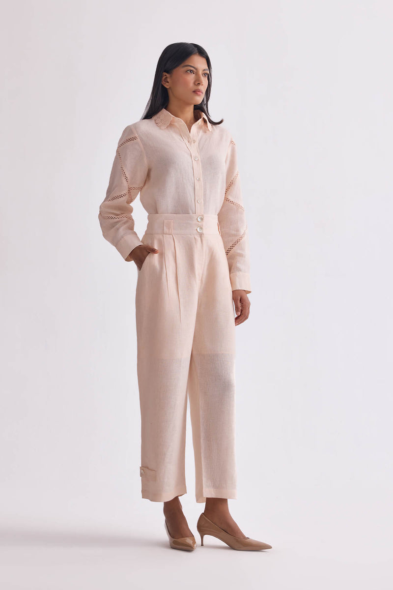 The Rishitha Peach Linen Trouser