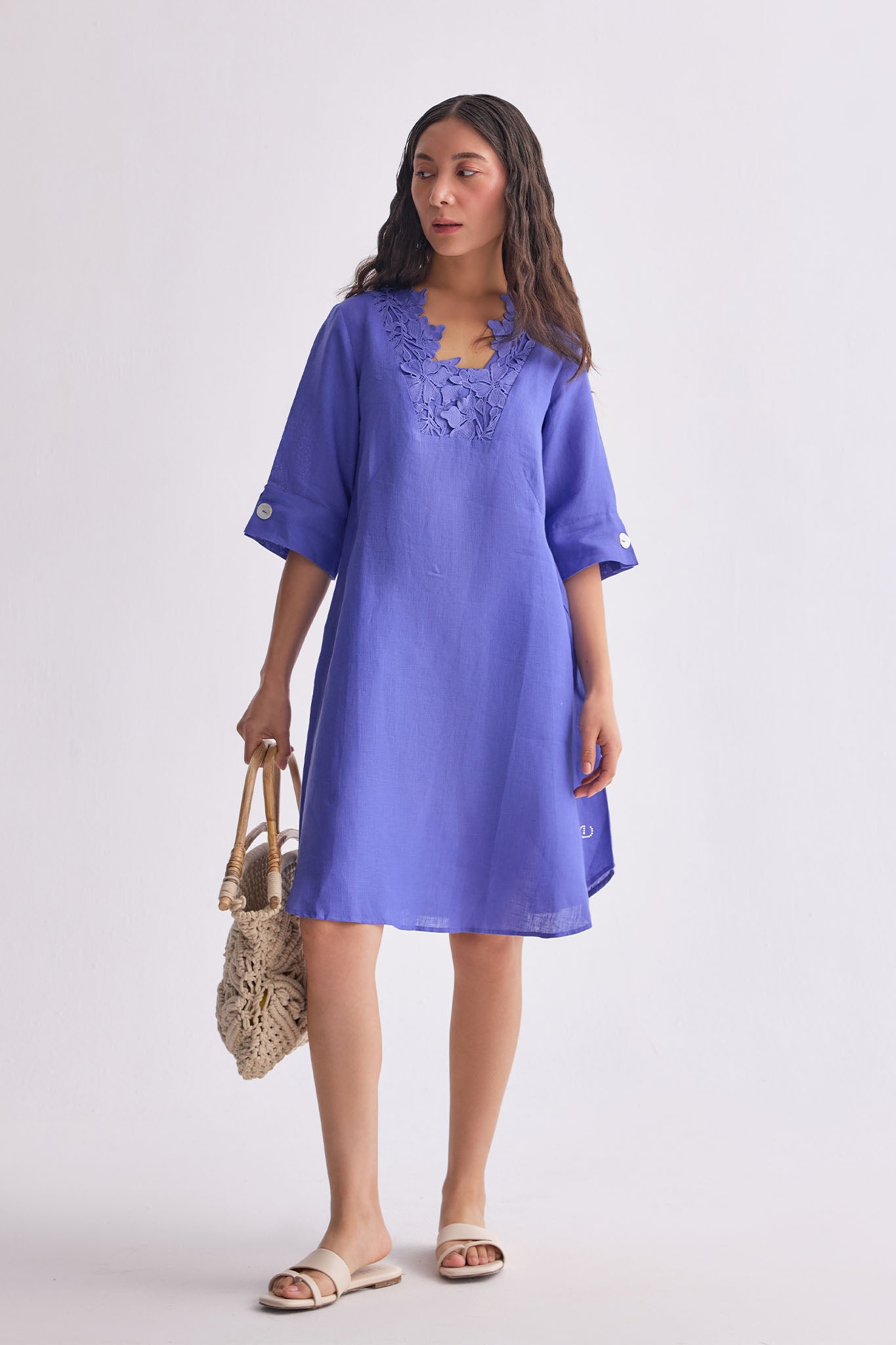 The Guftagu Violet Linen Dress