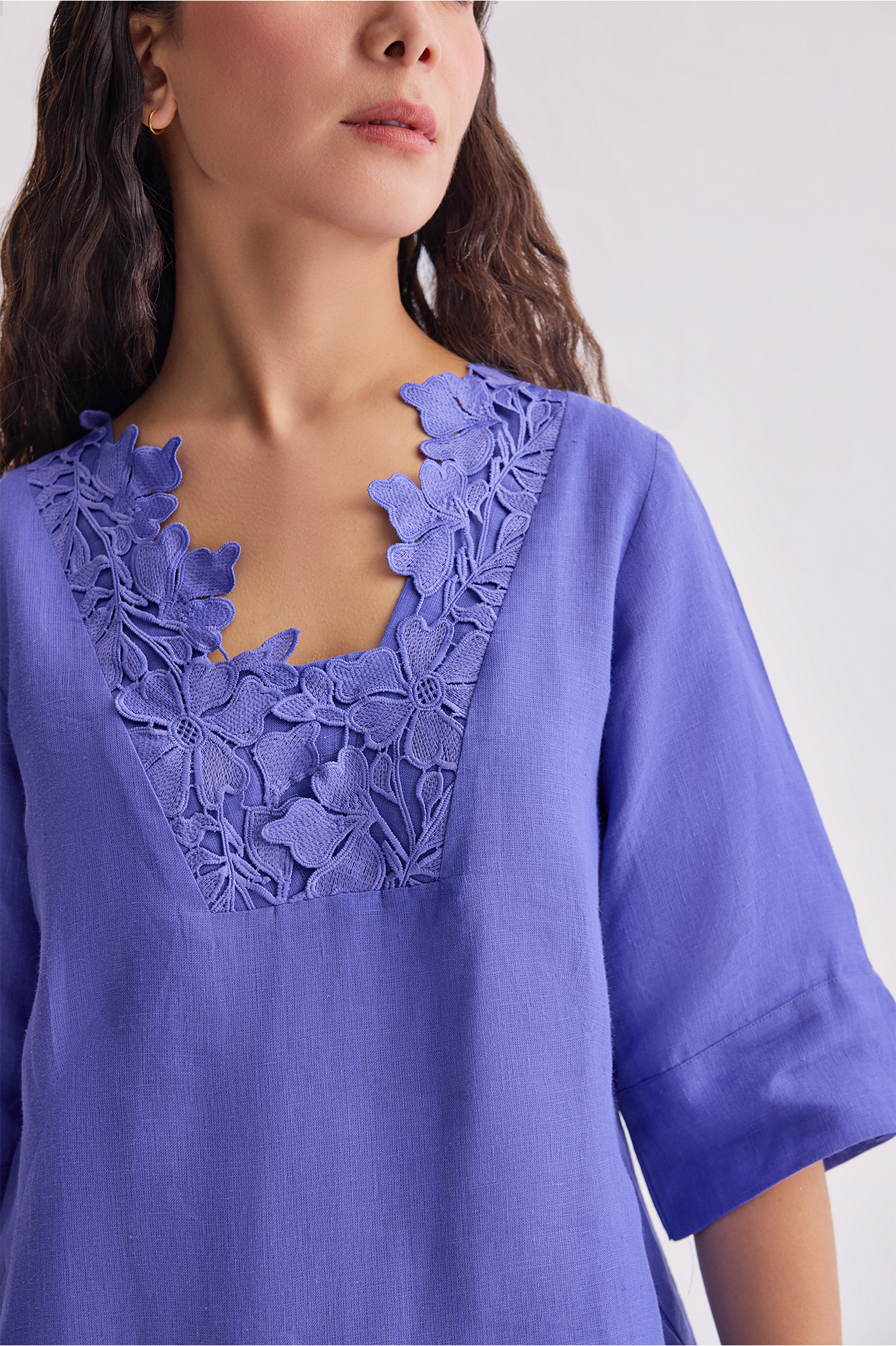 The Guftagu Violet Linen Dress