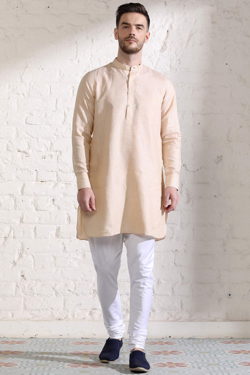 Handsome High Cream Beige Linen Kurta
