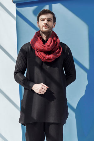 Handsome High Deep Black Linen Kurta