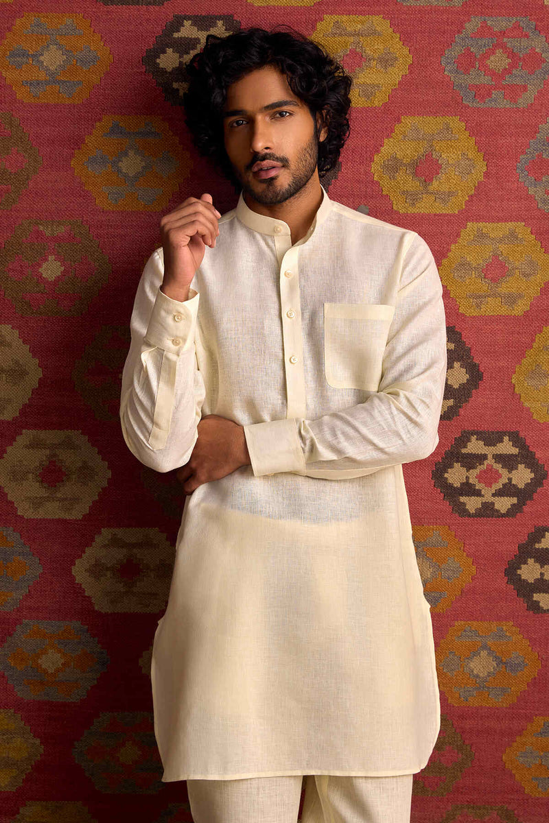 Handsome High Off White Linen Kurta