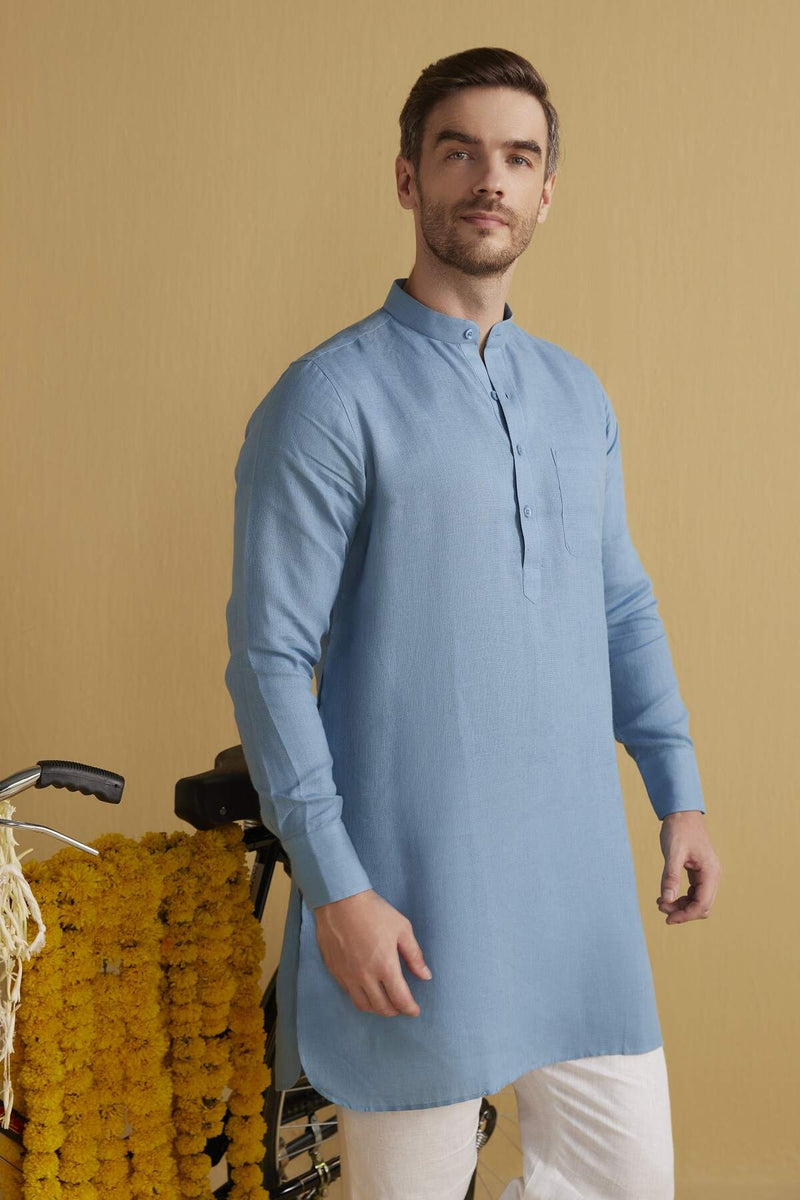 Handsome High Powder Blue Linen Kurta