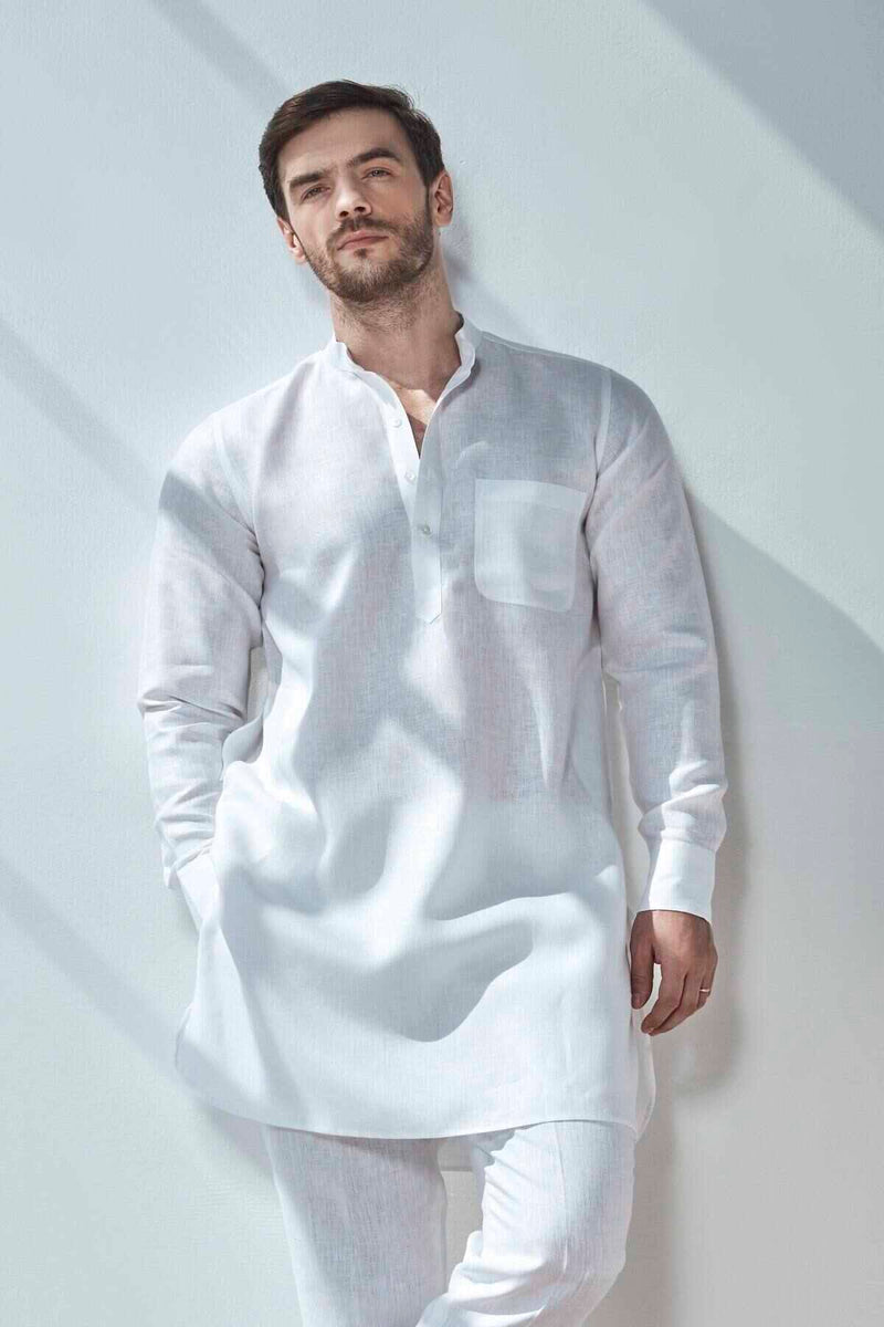 Handsome High Daisy White Linen Kurta