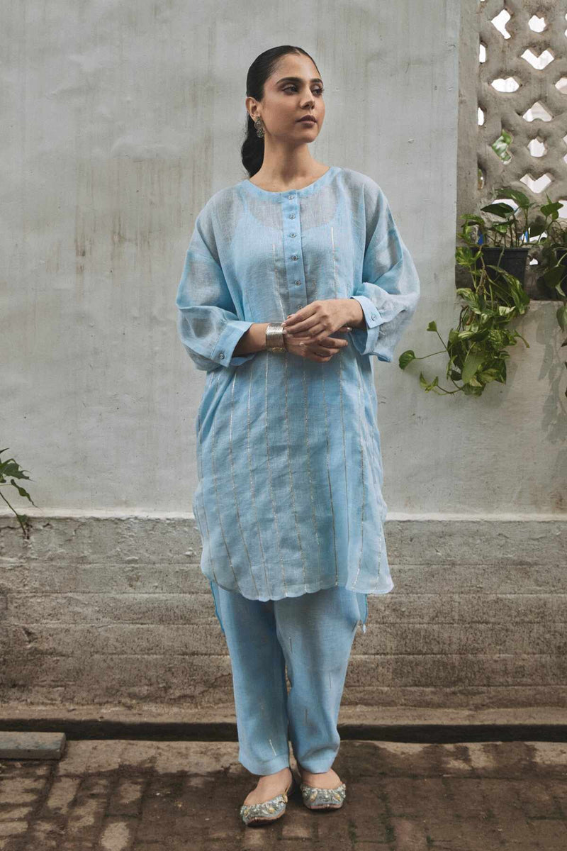 The Jhilmil Blue Linen Gauze Gota Work Co-ord Set