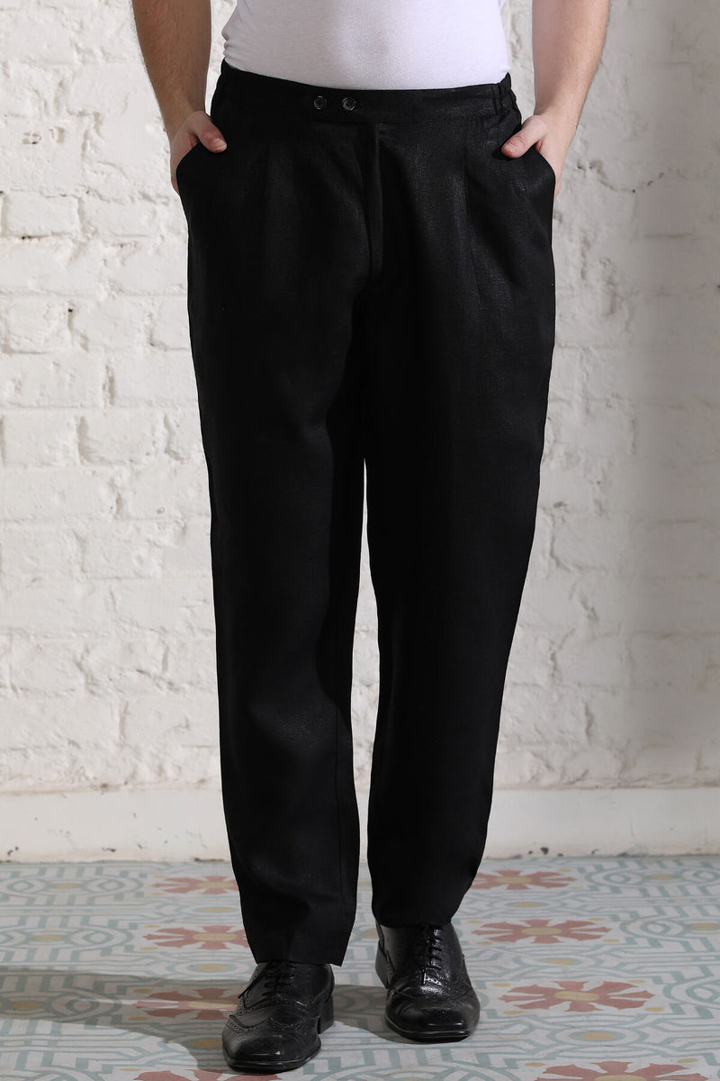 Lazy Leg Jet Black Linen Pyjamas