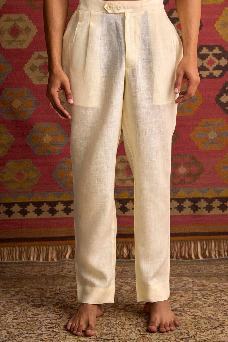 Lazy Leg Off White Linen Pyjamas