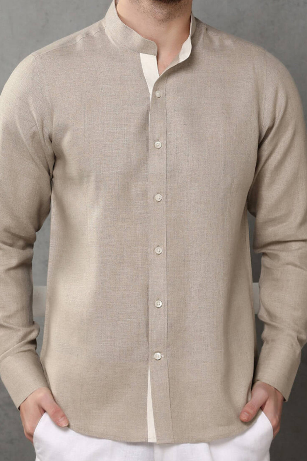 Mandarin Collar Linen Shirt - Yell With Us