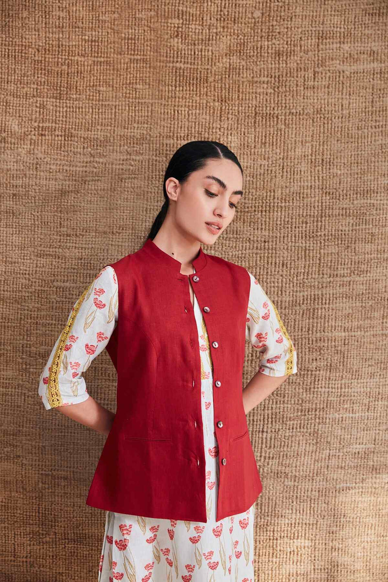 The Nifty Maroon Linen Nehru Jacket