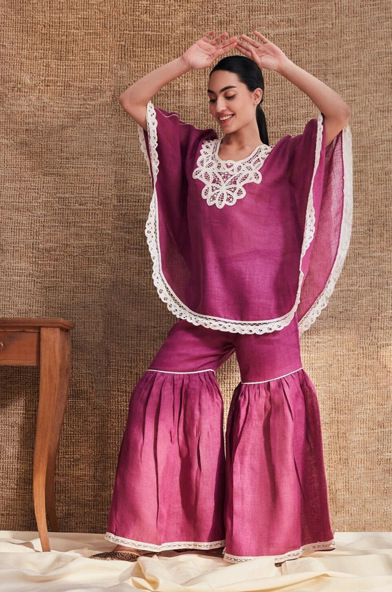 Obsessed With Me Falsa Berry Lace Border Handcrafted Linen Cape