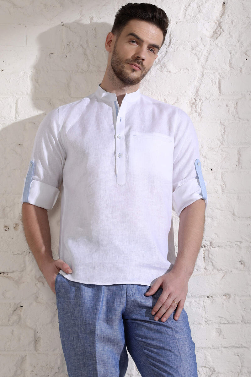 Shiny Daisy White Short Linen Kurta