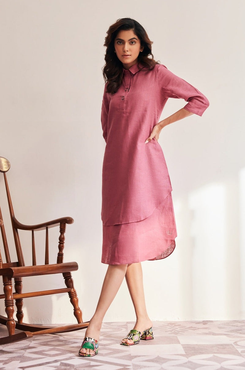 Splendid Onion Pink Double Layer Linen Dress