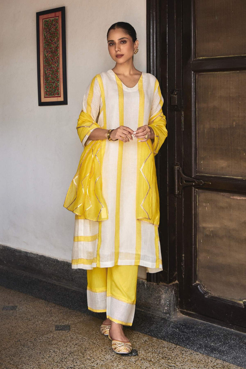 The Sundar Sapna White Stripe Gauze Linen Co-ord Set