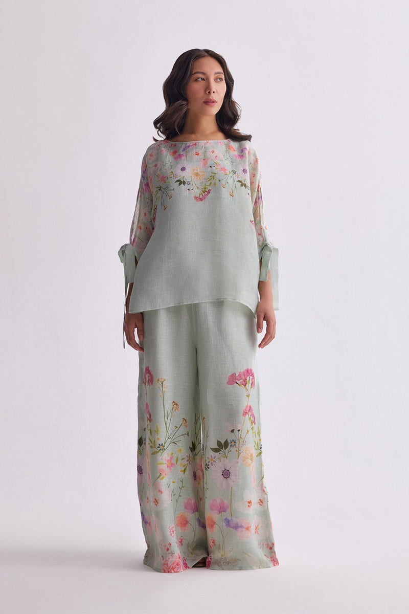 The Gulraaz Aqua Bloom Linen Cape Set
