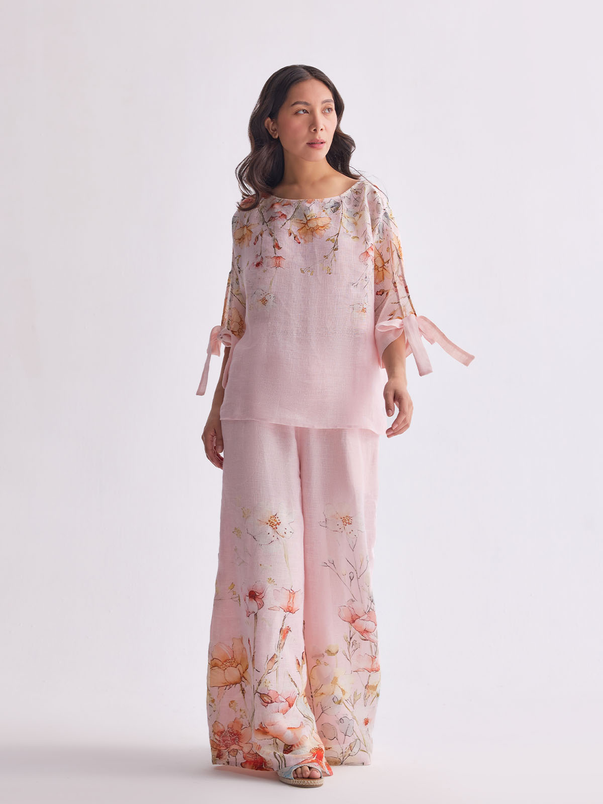 The Gulraaz Linen Cape Set - Spring Bloom