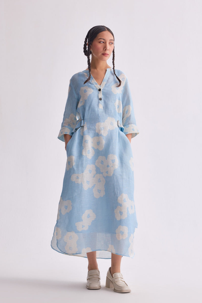 The Kanta Blue Poppy Linen Dress
