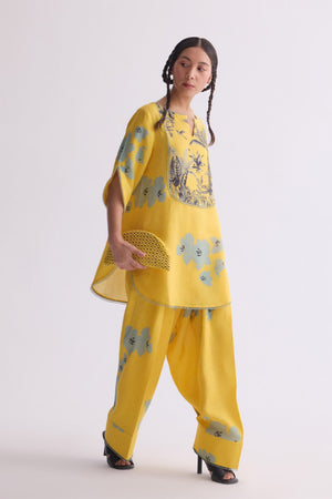 The Vanya Linen Kurta Set - Yellow Print