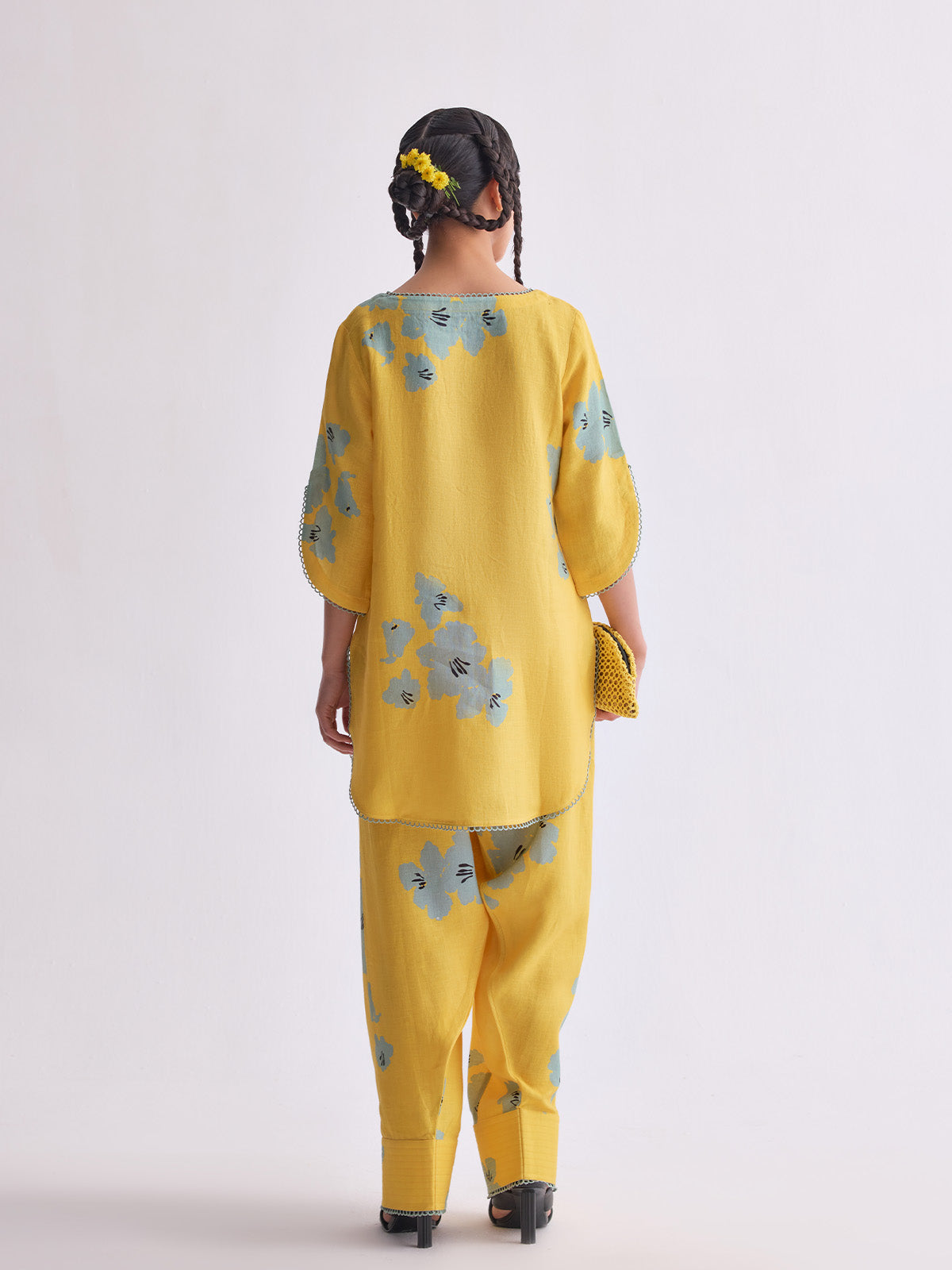 The Vanya Linen Kurta Set - Yellow print