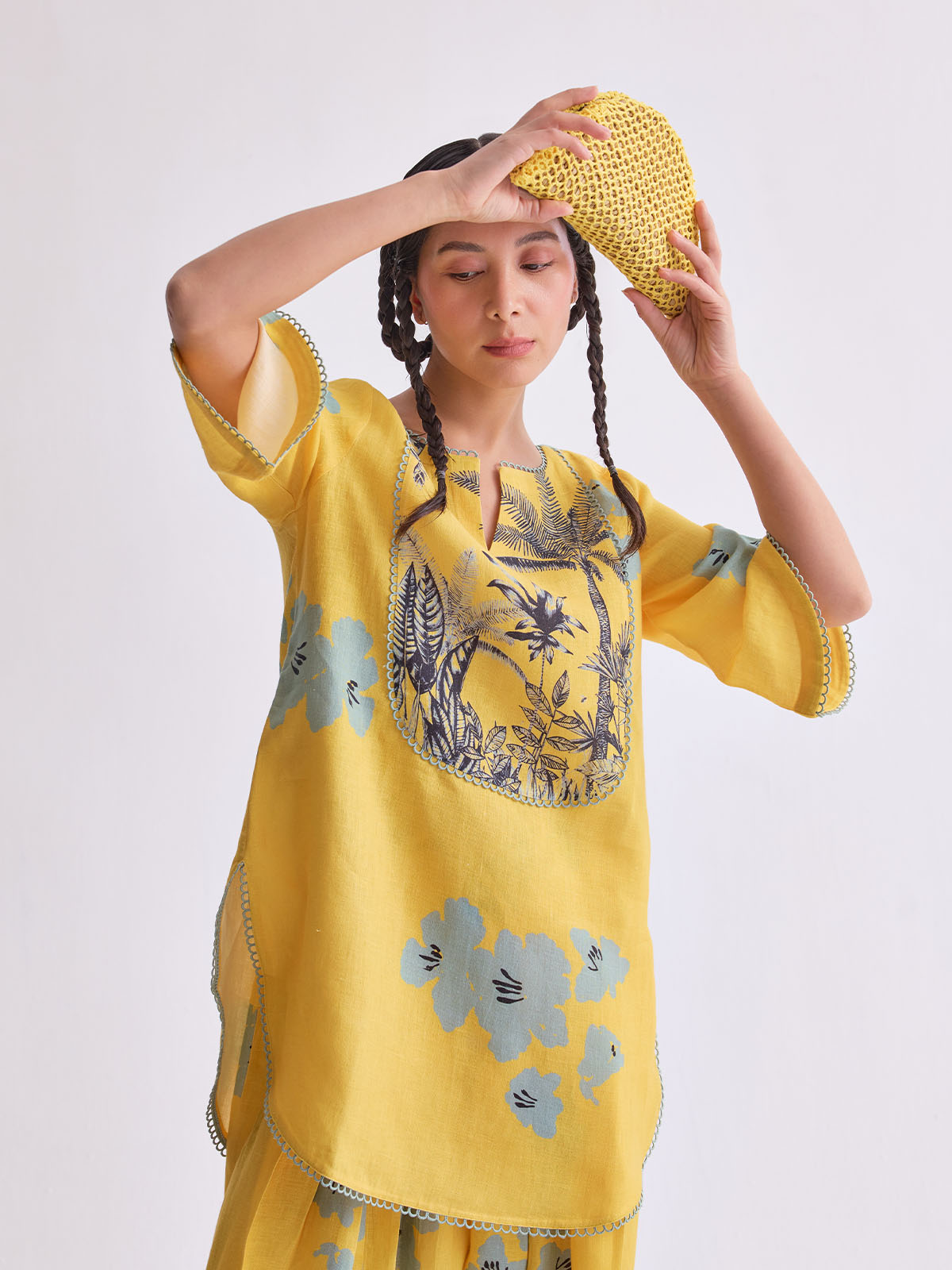 The Vanya Linen Kurta Set - Yellow print