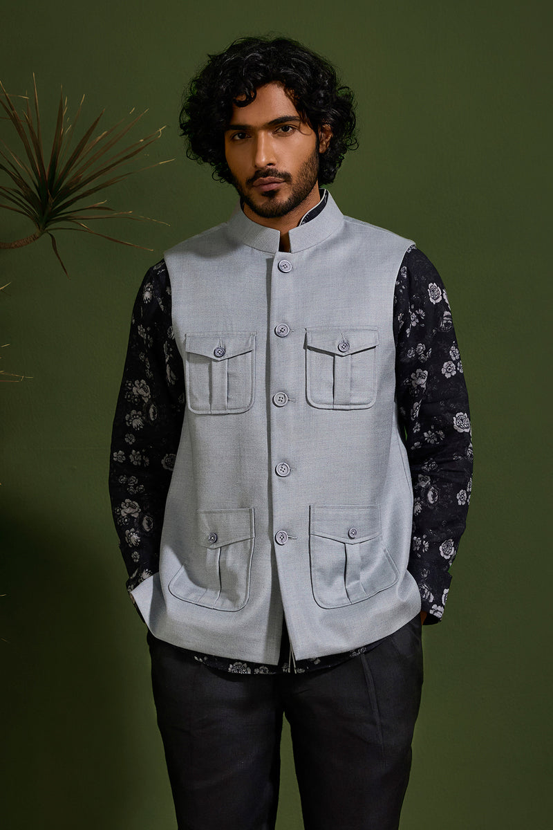 The Agnar Cloud Grey Nehru Coat