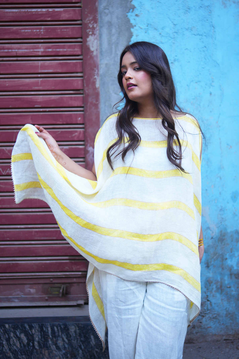 The Alize Yellow Stripe Pure Linen Cape