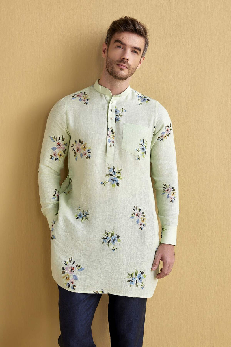 The Arlo Mint Bloom Ikat Linen Kurta