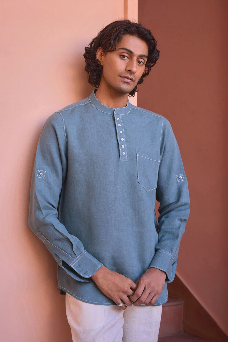 The Arnit Leaf Print Short Linen Kurta